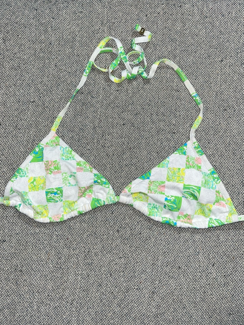 Lilly Pulitzer String Bikini Swim Tassel Green White Triangle Top women’s S